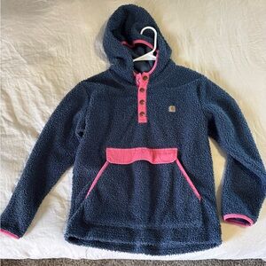 Carhartt Kids Girls Navy Pink Fleece Hoodie XL 14 Half Button Kangaroo Pocket